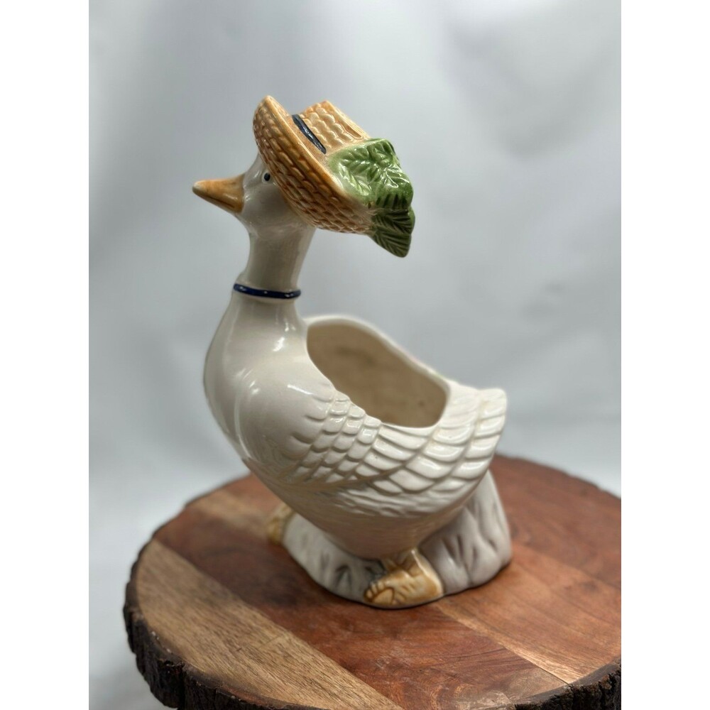 Mother Goose / Duck with Basket Fruit Flowers Bonnet Planter Cottagecore